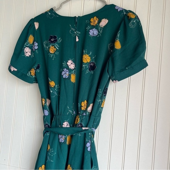 ModCloth Size S Green Floral Poetic Presence Pleated Faux Wrap Lined Dress - Picture 5 of 6